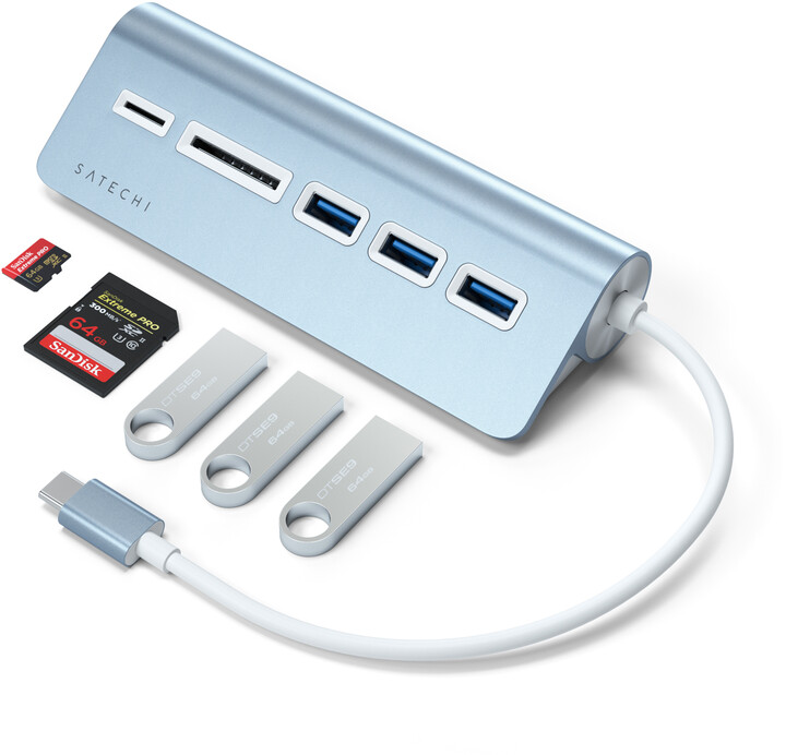 Satechi Aluminium Type-C USB Hub, 3x USB 3.0, MicroSD, modrá_98261425