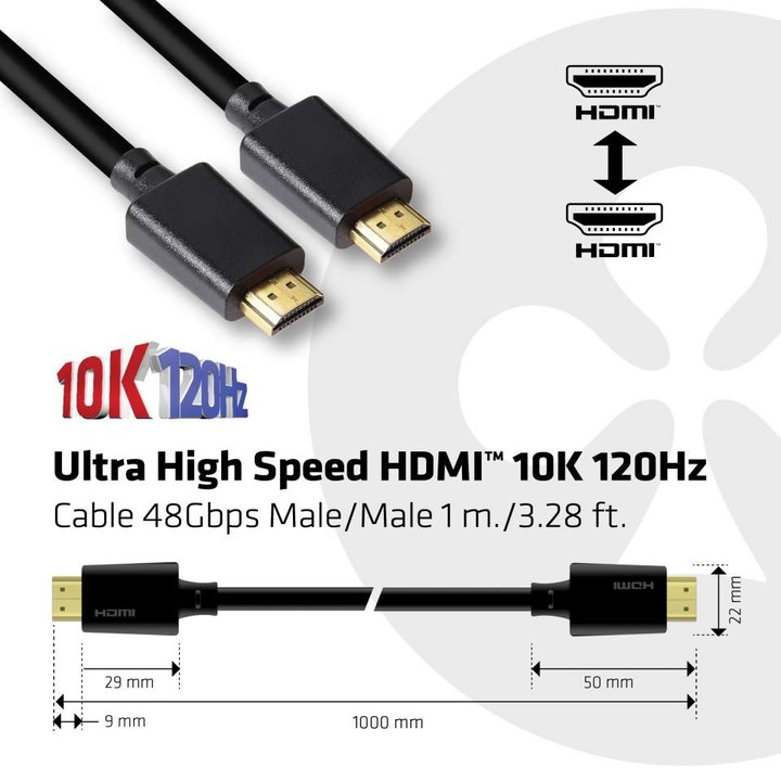 Club3D kabel HDMI 2.1, Ultra High Speed, 10K 120Hz (M/M), 1m_1926304907