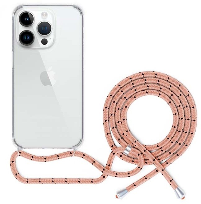 Spello by Epico zadní kryt se šňůrkou Crossbody pro iPhone 15, transparentní / růžová šňůrka_409957394