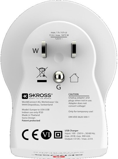 SKROSS cestovní adaptér USA 2x USB pro použití ve Spojených státech
