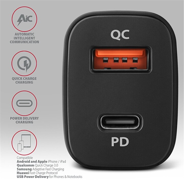 AXAGON nabíječka do auta PWC-PQ38, 2x port (USB + USB-C), PD3.0/QC3.0/AFC/FCP/Apple, 38W_144890152