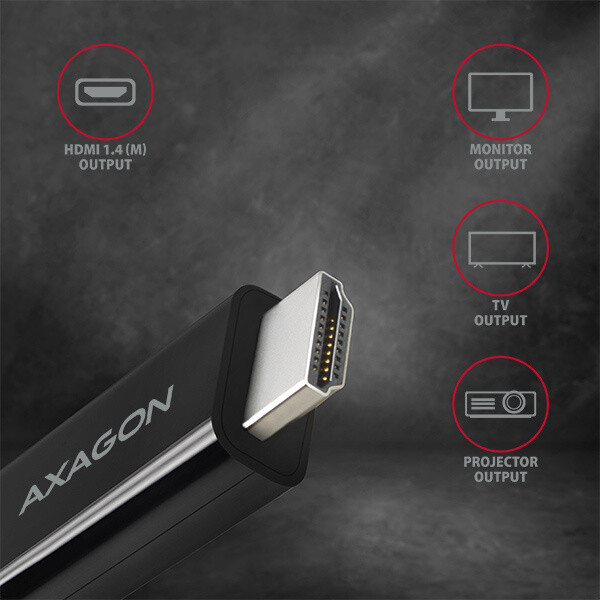 AXAGON RVC-HI14C, USB-C -> HDMI 1.4 redukce / kabel 1.8m, 4K/30Hz