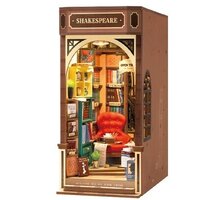 Stavebnice RoboTime miniatura domečku Knihkupectví, zarážka na knihy, dřevěná, LED_1736747489