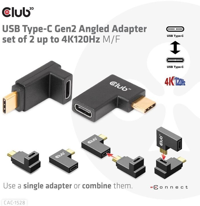 Club3D set adapterů USB-C Gen2, 4K@120Hz (M/F), 2ks_642498260