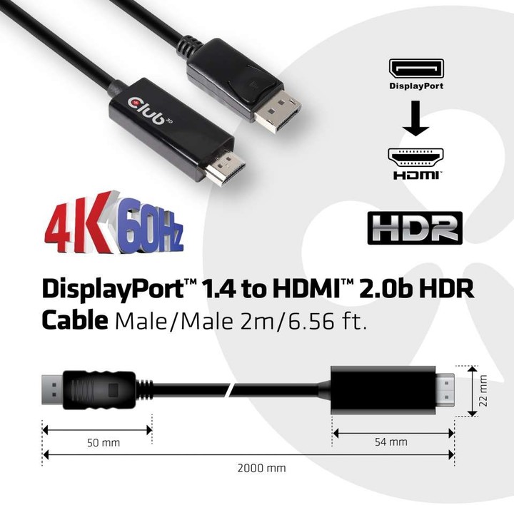 Club3D kabel DisplayPort 1.4 na HDMI 2.0b (M/M), 2m, aktivní_1711179468