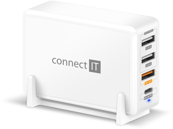CONNECT IT nabíjecí adaptér, 1xUSB-C, 3xUSB, QC 3.0, PD, 65W, bílá_1774412136