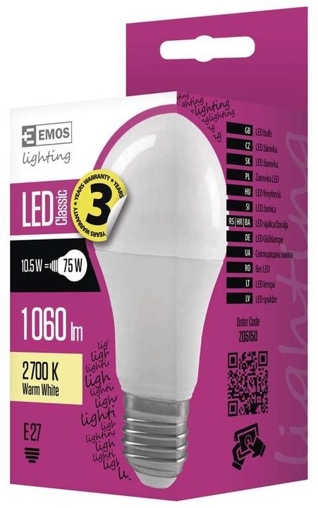 Emos LED žárovka Classic A60 10,5W E27, teplá bílá_1499585397