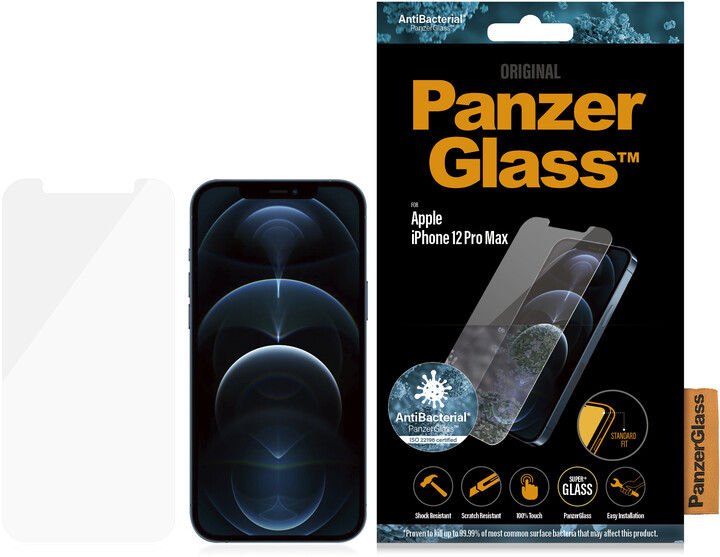 PanzerGlass ochranné sklo Standard pro Apple iPhone 12 Pro Max 6.7&quot;, antibakteriální, 0.4mm, čirá_2036567048