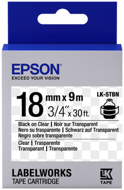 Epson LabelWorks LK-5TBN, páska pro tiskárny etiket, 18mm, 9m, černo-transparentní_1073917410