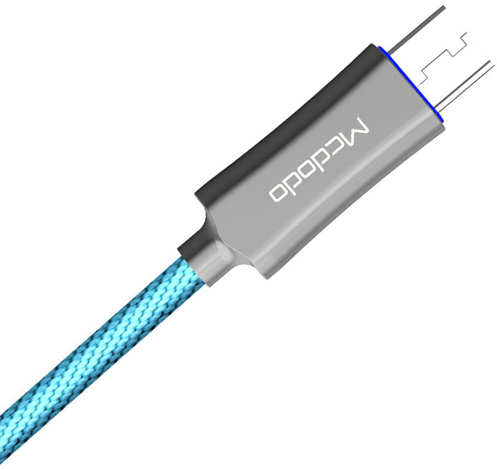 Mcdodo Knight rychlonabíjecí datový kabel microUSB s inteligentním vypnutím napájení, 1,5m, modrá_1265567840