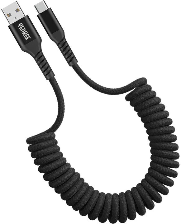 YENKEE kabel YCU 500 BK USB-A - USB-C, 15W, kroucený, opletený, černá_793632343