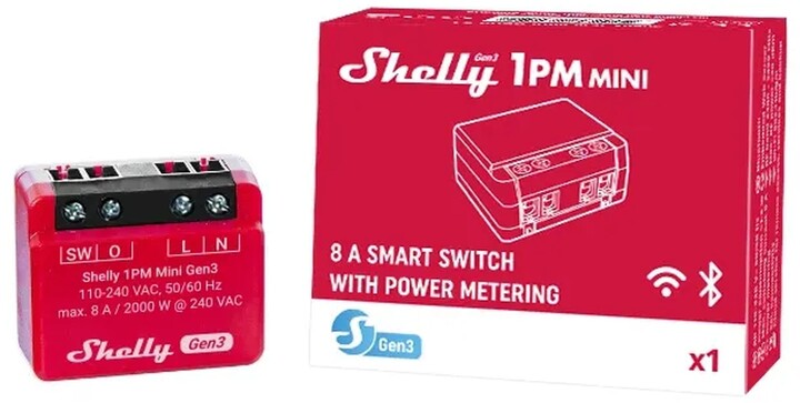 Shelly Plus 1PM Mini, spínací modul, WiFi, Gen3_93374984