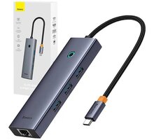 Baseus multifunkční HUB Ultra Joy 6v1, HDMI, 3x USB 3.0, USB-C PD, RJ45, šedá_1344602725
