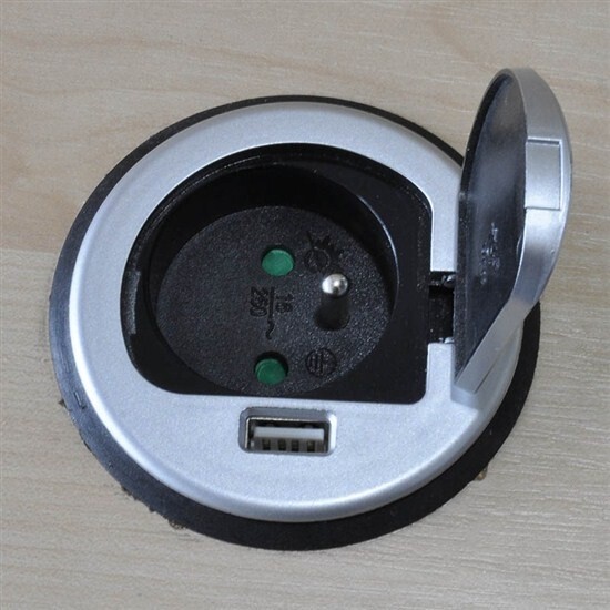 Solight USB vestavná zásuvka s víčkem, prodl. přívod 1,5m, USB 2100mA, stříbrná_63683462