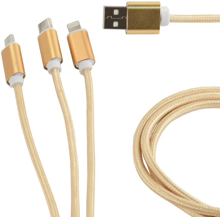 Gembird CABLEXPERT kabel USB A Male/Micro B + Type-C + Lightning, 1m, opletený, zlatá_513444233
