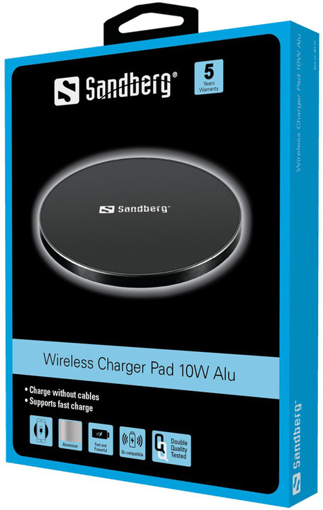 Sandberg bezdrátová nabíječka Qi, podložka, Wireless Charger Pad 10W Alu_1434594790