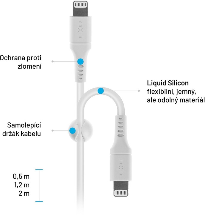 FIXED nabíjecí a datový kabel Liquid silicone USB-C - Lightning, MFi, PD, 2m, bílá_332213518