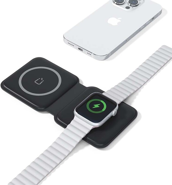 Spello by Epico skládací bezdrátová nabíječka 2v1 pro iPhone a Apple Watch, černá_67145798