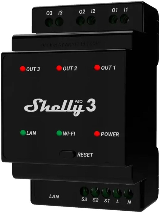 Shelly Pro 3, spínací modul 3x 16A na DIN lištu, WiFi, LAN_1222447323