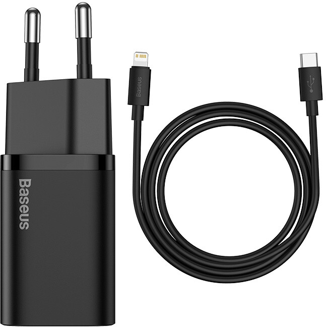 Baseus síťová nabíječka Super Si, USB-C, PD, 20W, černá + kabel USB-C - Lightning, M/M, 1m_297311891