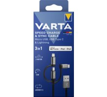 VARTA kabel 3v1 USB-A - Lightning/microUSB/USB-C, 12W, 2m 57937101111