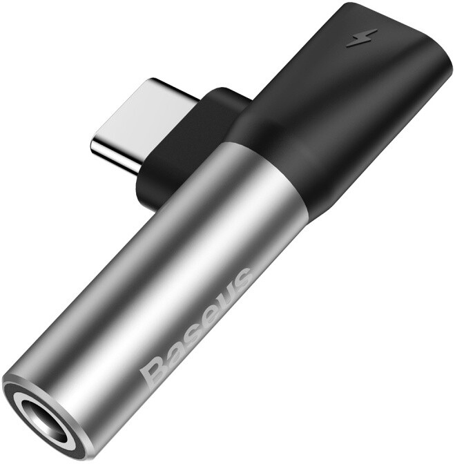 Baseus 90° adaptér USB-C/USB-C + 3.5mm jack, stříbrno/černá_1669131686