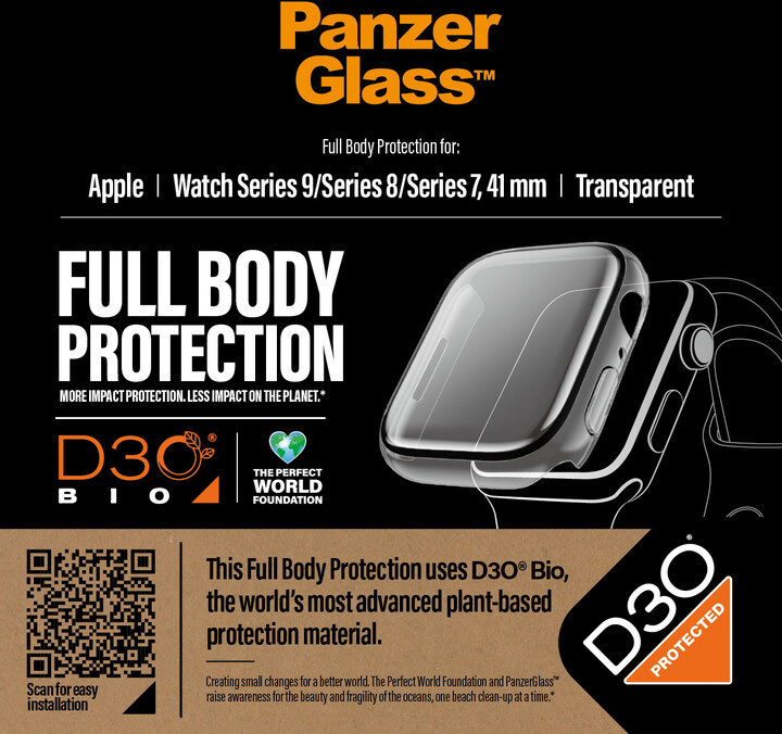 PanzerGlass ochranný kryt s D30 pro Apple Watch Series 9/8/7 41mm, čirá_155696078