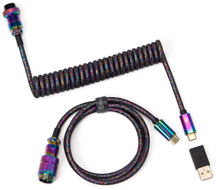 Keychron Premium Coiled Aviator Cable, USB-C/USB-A, 1,08m, černý/duhový_1637515
