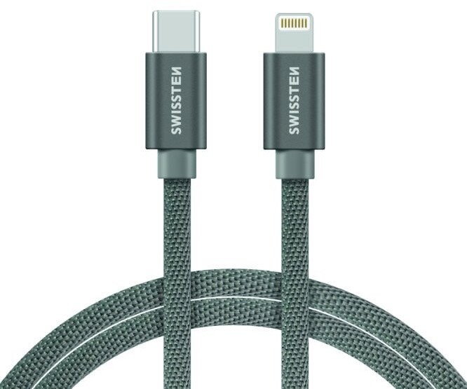 SWISSTEN textilní datový kabel USB-C - Lightning, 1,2m šedý_996663264
