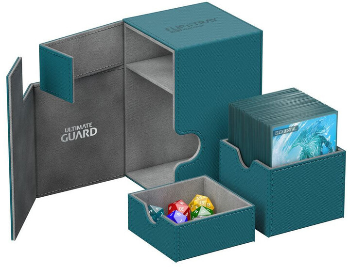 Krabička na karty Ultimate Guard - FlipNTray 100+, petrlejově modrá_1798553656