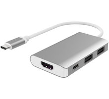 PremiumCord převodník USB3.1 typ C na HDMI + 2xUSB3.0 + PD charge, Aluminium pouzdro_1958316012
