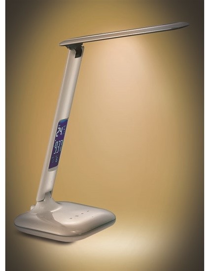Solight LED stmívatelná stolní lampička s displejem, 6W, volba teploty světla, bílý lesk_885018343