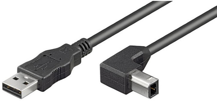 PremiumCord USB 2.0, A-B, s konektorem 90°, 2m