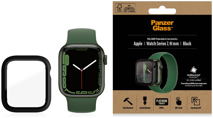 PanzerGlass ochranný kryt pro Apple Watch Series 7/8/9 41mm, antibakteriální, černá_1112800073