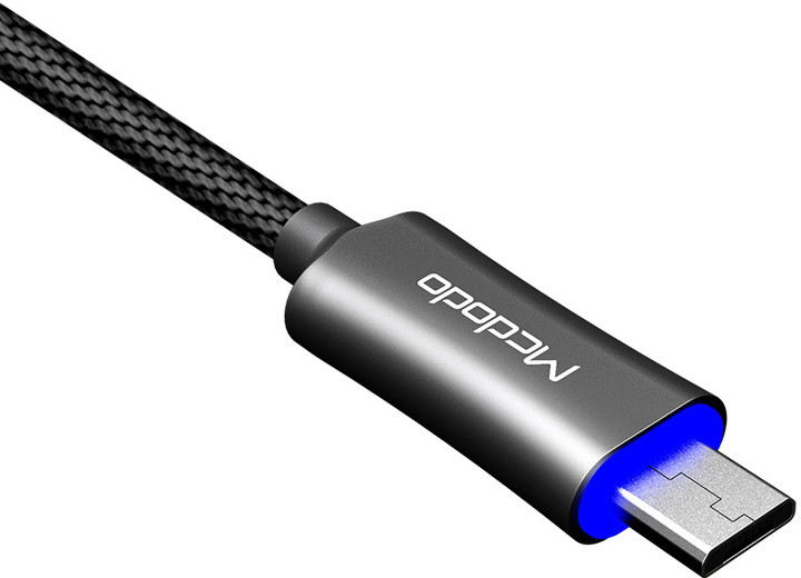 Mcdodo Knight rychlonabíjecí datový kabel microUSB s inteligentním vypnutím napájení, 1m, šedá_611480135
