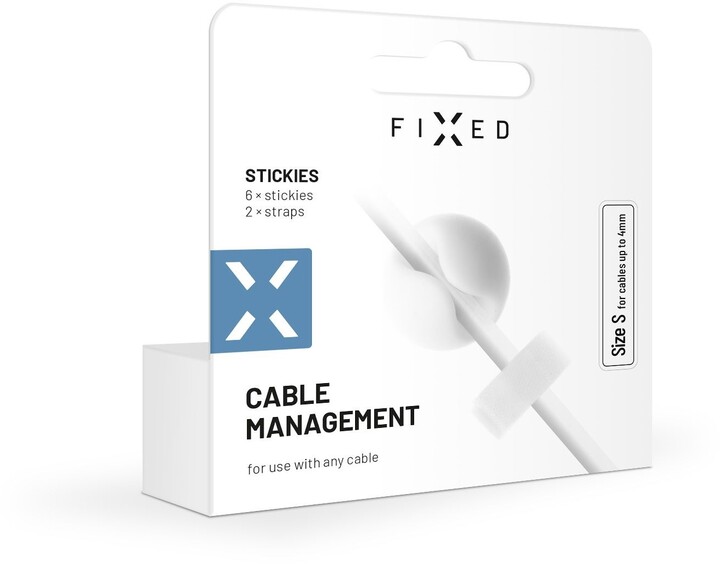 FIXED sada kabelových organizerů Stickies, 6 ks, velikost M, bílá_2141811674