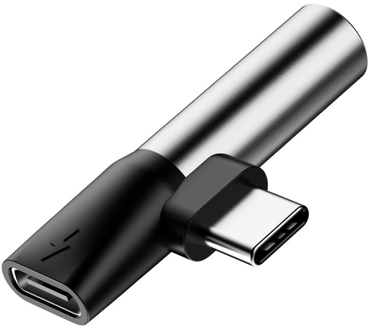 Baseus 90° adaptér USB-C/USB-C + 3.5mm jack, stříbrno/černá_1759961266