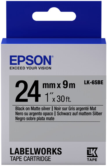Epson LabelWorks LK-6SBE, páska pro tiskárny etiket, 24mm, 9m, černo-stříbrná_817163316