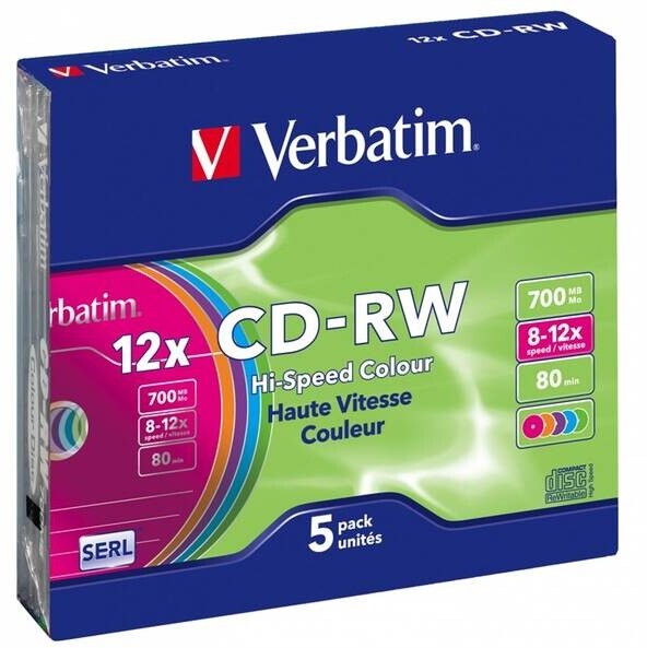 Verbatim CDRW 12x 80min/700MB, 5ks, Slim, Colours (43167)_537543628