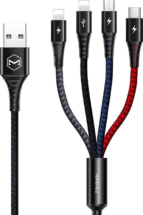 Mcdodo Armor 4v1 nabíjecí kabel 2x Lightning, microUSB, USB-C, 1,2m, černá_404819887