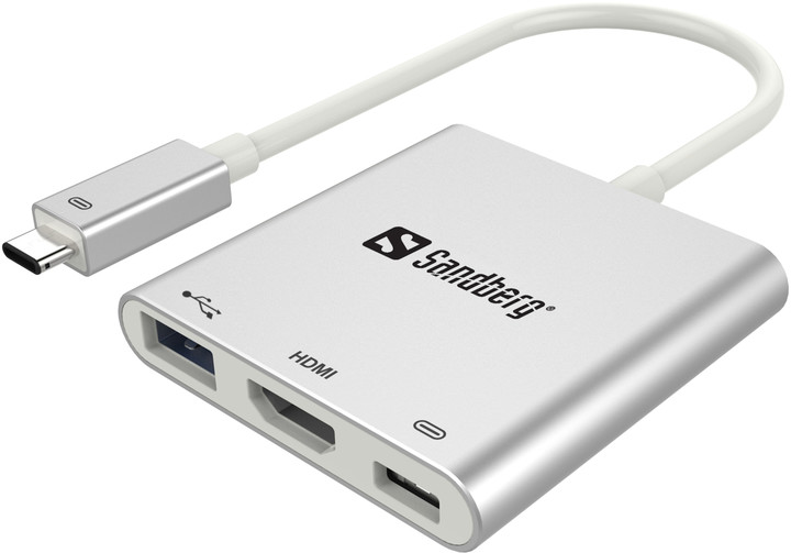 Sandberg Mini USB-C HUB, HDMI+USB, stříbrná_430660993