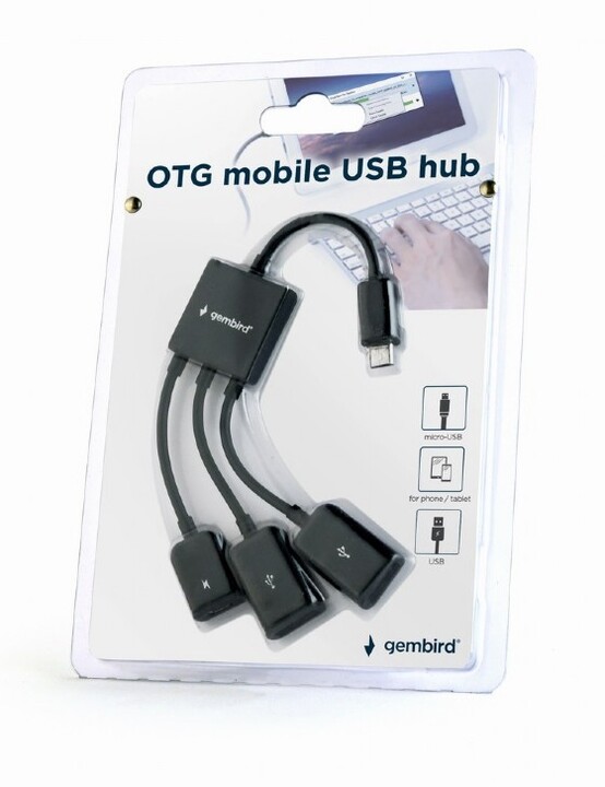 Gembird CABLEXPERT USB hub, OTG, 2 x USB 2.0 (F) + 1 x microUSB (F) na microUSB (M)_455595022