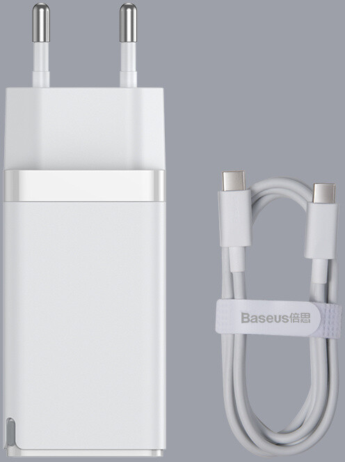 Baseus síťová nabíječka GaN2 Pro, 2xUSB-C, USB-A, QC, Fast Charging, 60W, bílá + USB-C kabel, 100W, 1m
