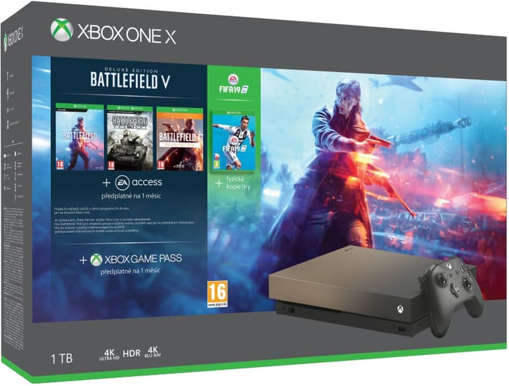 XBOX ONE X, 1TB, Gold Rush Special Edition + BF V Deluxe + FIFA 19 + BF 1 Revolution + BF 1943_212915007