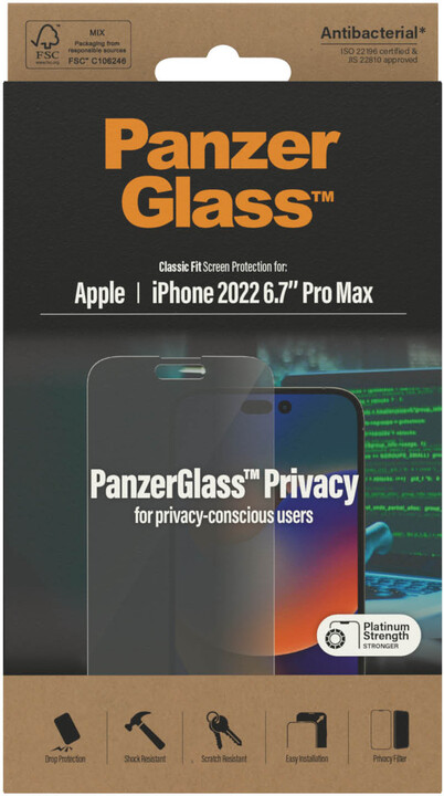 PanzerGlass ochranné sklo Privacy pro Apple iPhone 14 Pro Max (Classic Fit)_258325355