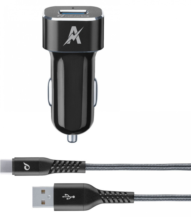Cellularline Tetra Force Set USB autonabíječky a USB-C kabelu 15W, černá_2137693453