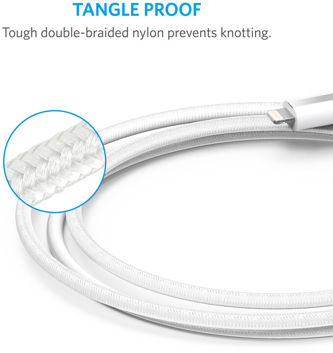 Anker PowerLine + Lightning kabel pro iPhone, délka 1,8m, s váčkem, bílá_1626861498