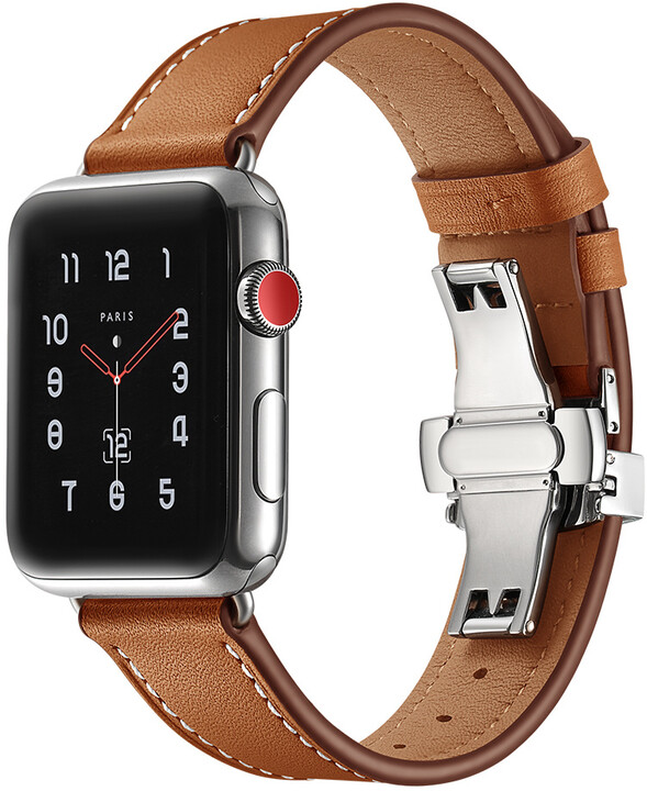 MAX kožený řemínek pro Apple Watch 4/5, 44mm, hnědá_1714809778