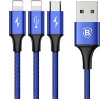 Baseus kabel Rapid Series 3-in-1 Micro + Dual Lightning 3A 1.2M, tmavě modrá