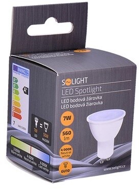 Solight žárovka, bodová, LED, 7W, GU10, 4000K, 560lm, bílá_1010210422